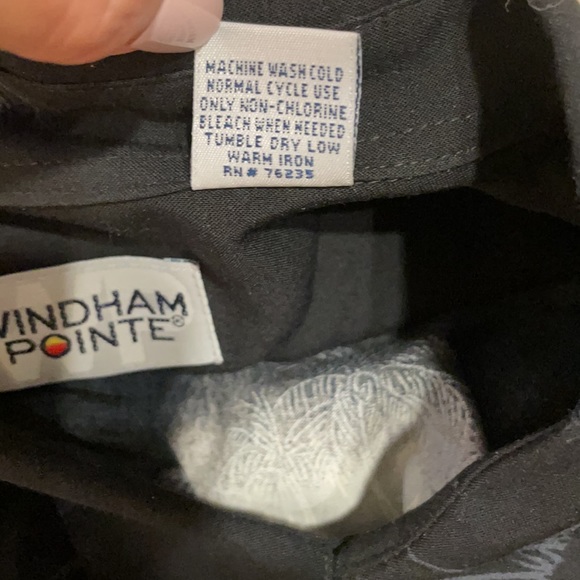 Windham Pointe Men’s SZ L Tropical Button Down Short Sleeve Shirt Black/ White - Picture 5 of 11